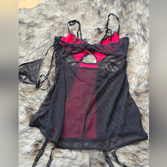 Red Black Chemise Lingerie w Panty from 7 til midnight - Picture 2 of 5